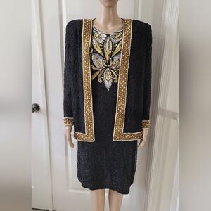 Laurence Kazar Vintage  Beaded Embroidered Dress Size L And Jacket M